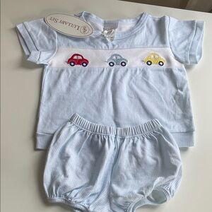 Lullaby Set Baby Boys Light Blue Car Embroidered Matching Set
